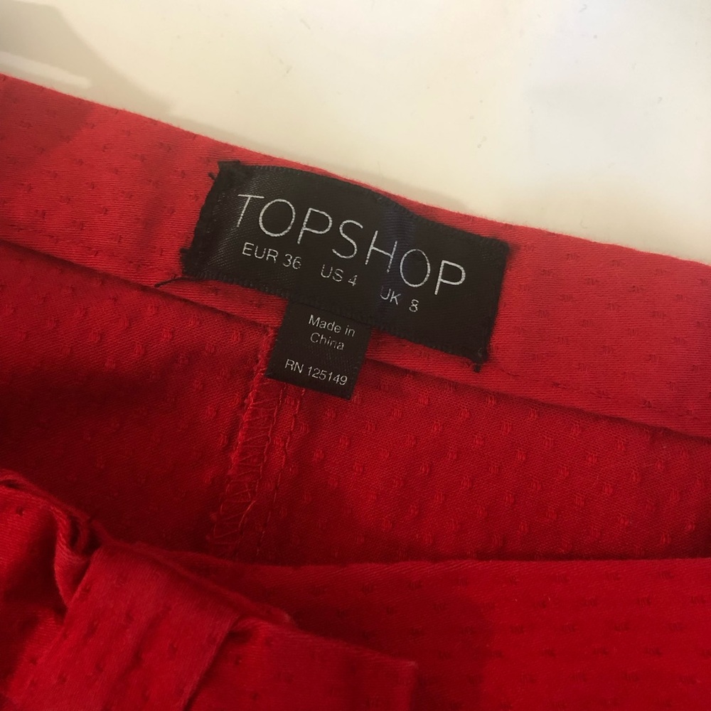 TopShop Red bow button down mini skirt crochet hem - Picture 7 of 8